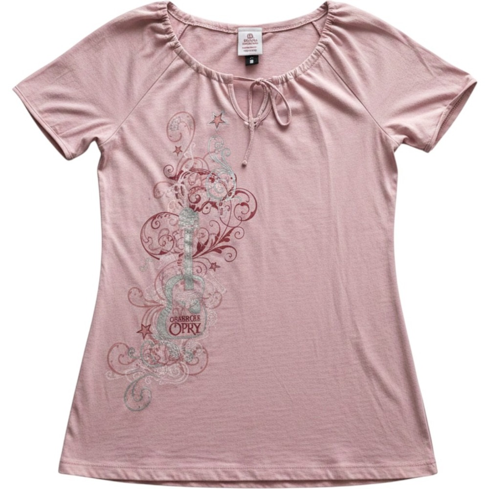 Grand Ole Opry Womens Pima Cotton Graphic Top Mauve Pink Keyhole Neck Large NWT